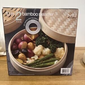 MIU Bamboo 2-Tier Steamer Basket 10" for Dim Sum Dumpling Healthy Cooking